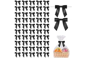 50-Pcs Twist Tie Bows,3.5 Inch Satin Ribbon Bows for Gift Wrapping, Treat Bags, Basket Crafts, Wedding, Baby Shower, Birthday