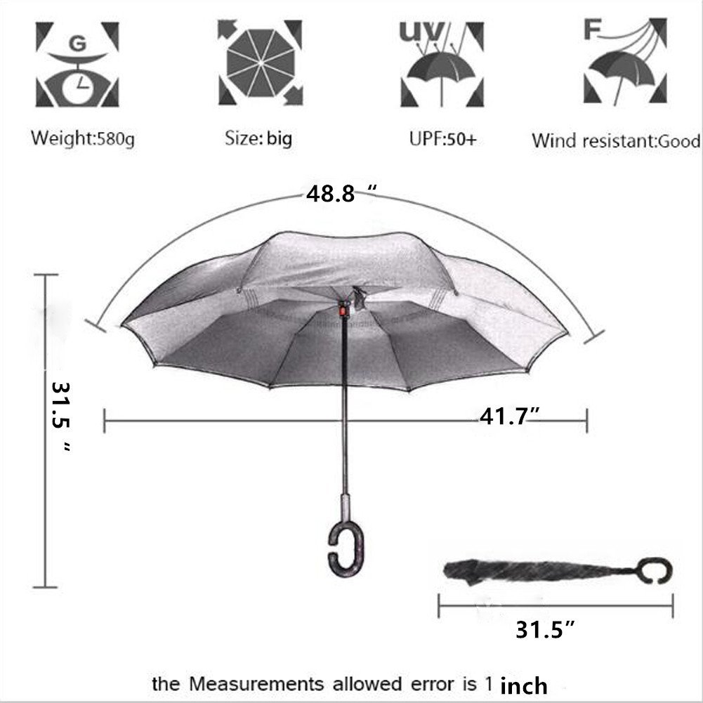 Inverted Umbrella,Double Layer Reverse Umbrella for Car and Outdoor Use by Monstleo, Windproof UV Protection Big Straight Umbrella With C-Shaped Handle and Carrying Bag