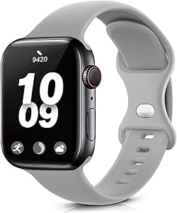 Coinit Sport Band Compatible with Apple Watch Bands 38mm 40mm 42mm 44mm, Soft Silicone Replacement Wristband Compatible with iWatch Series 6 5 4 3 2 1 Women Men Grey 42mm/44mm S/M