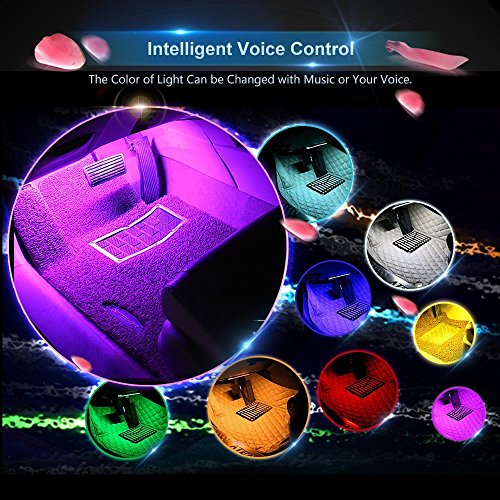 Car LED Strip Light, EJ's SUPER CAR 4pcs 36 LED DC 12V Multicolor Music Car Interior Light LED Under Dash Lighting Kit with Sound Active Function and Wireless Remote Control, Car Charger Included