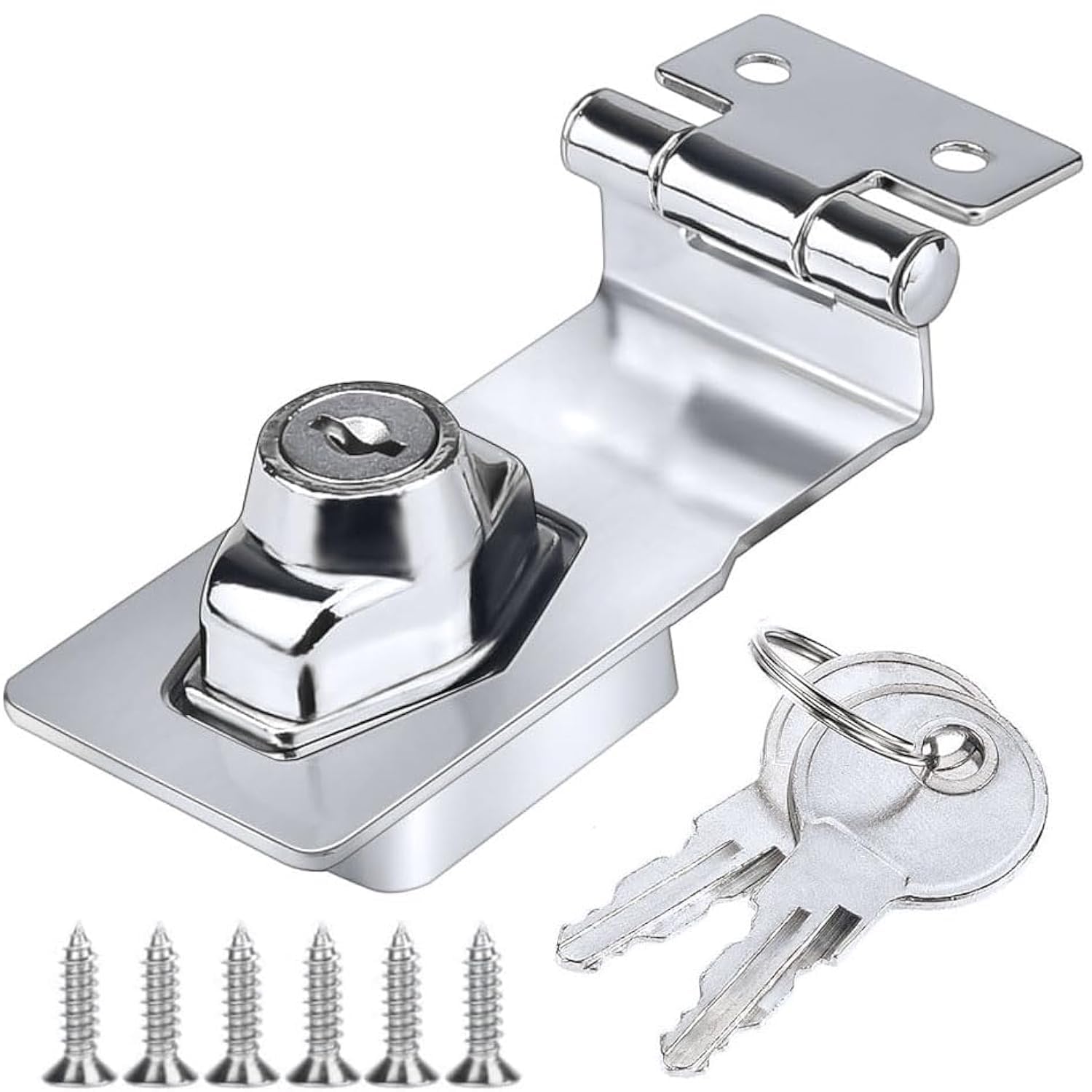 Litensh Shed Hasp Lock Padlock with Aliked Keys, Twist Knob Door Latch Bolt Lock Buckle for Drawer Cupboard Cabinet Furniture Mailbox Gates Closets (Silver Right Amgle - 4 Inch)