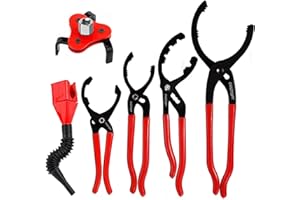 CAROTUPY 6Pcs Oil Filter Pliers Set, Universal Oil Filter Wrench with Oil Funnel, 10" & 12" & 14" & 16" Premium Oil Filter Removal Tool From 1-1/4" to 8-1/2"