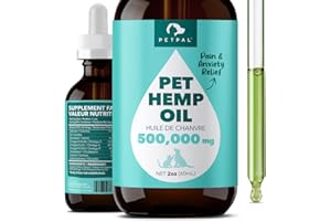Petpal Organic Hemp Oil for Dogs & Cats (500,000MG) Canadian Grown, Natural Calming, Stress, Rich in Omega 3, Super Food Topp
