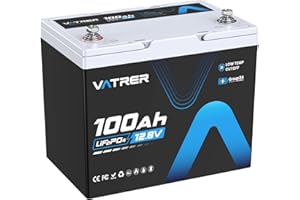 VATRER POWER 12V 100Ah Group 24 Lithium Deep Cycle Battery, 100A BMS Rechargeable LiFePO4 Battery, Low/High Temperature Cutoff Protection, 1.28kW Max Load Power for RVs, Boats, Off-Grid, Home Energy Storage
