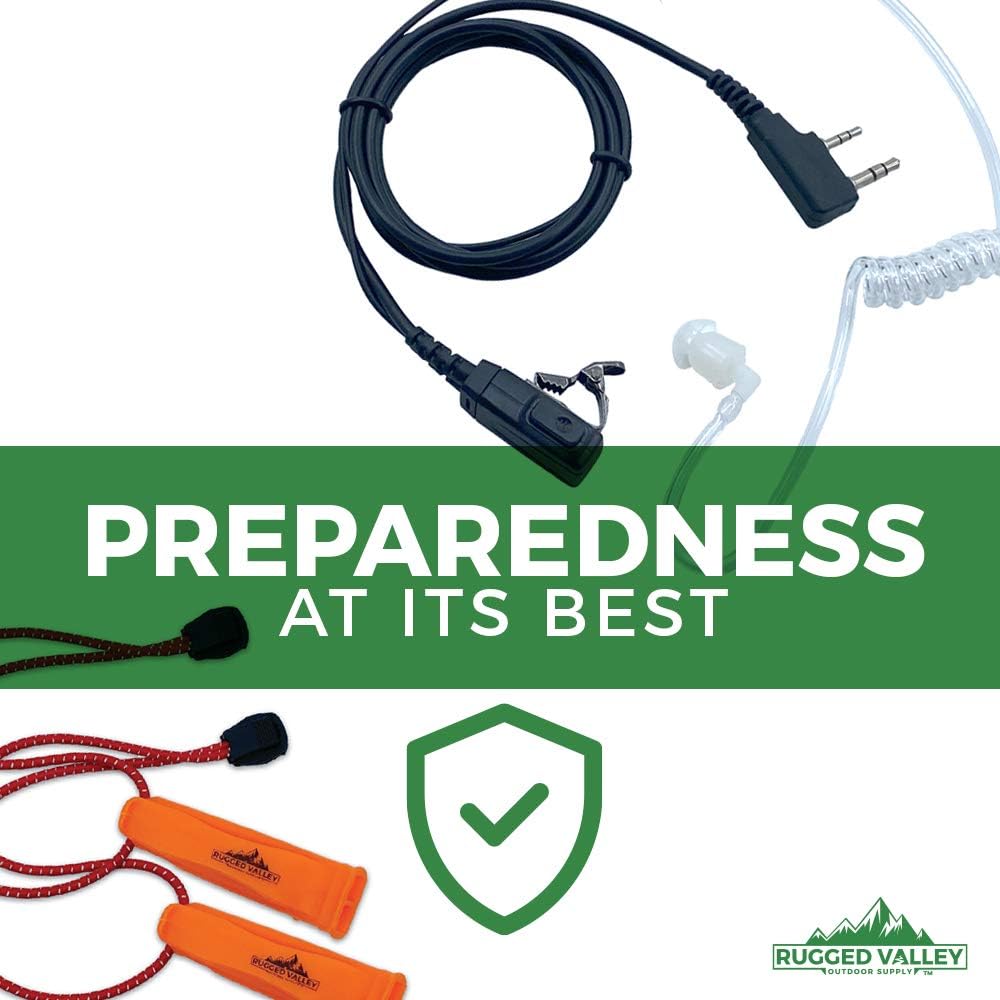 Rugged Valley Security Surveillance Headset w/PTT Mic - 2 Pin Acoustic Tube Earbud for Walkie Talkies & Two-Way Radios - Noise Reduction - Hands-Free - Compatible with Kenwood and Baofeng: Electronics