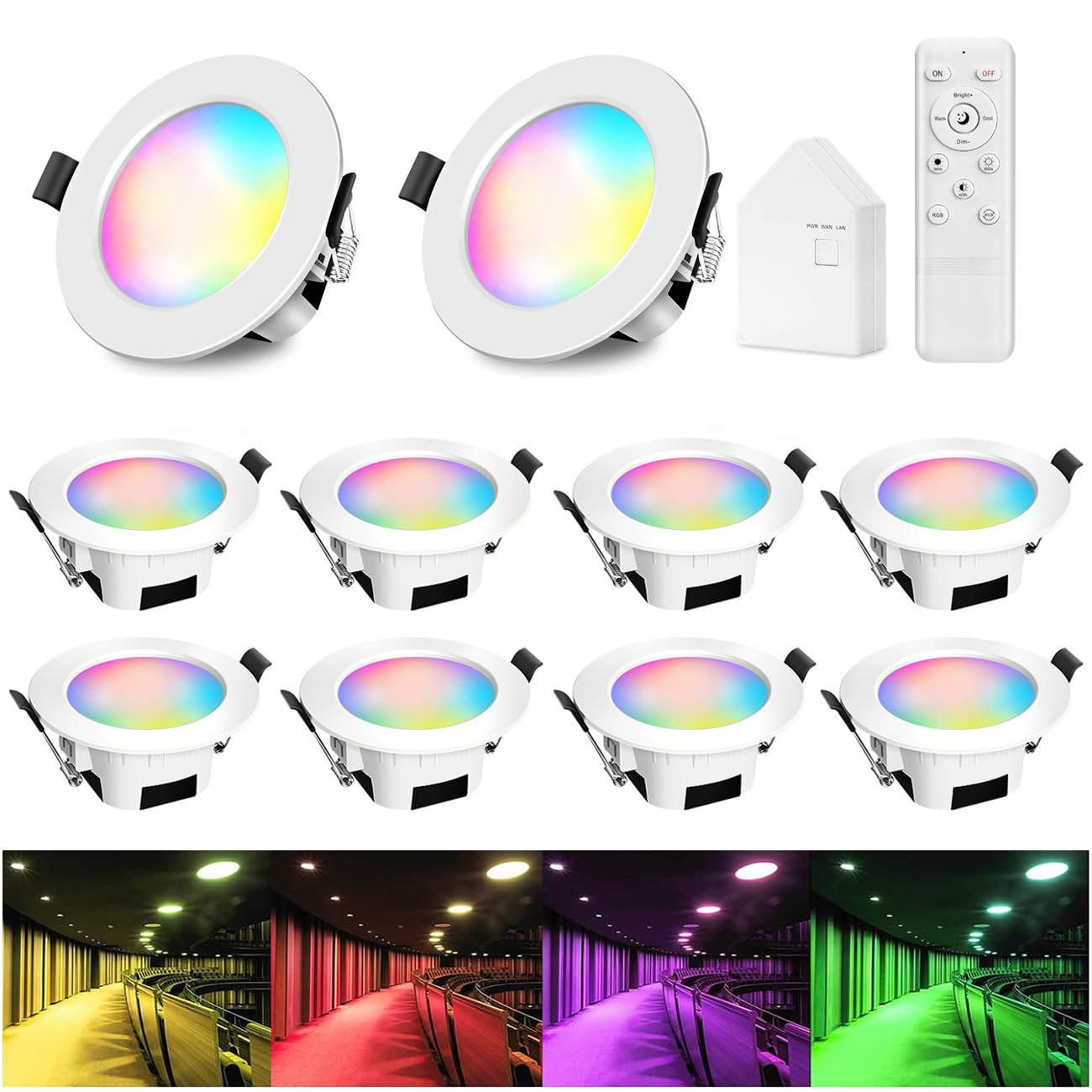 GEYUEYA Home Led Downlights LED Recessed Ceiling Lights Dimmable,WiFi Bluetooth 5W LED Spot RGBCW 2700K-6500K Color Change for Home Bar KTV