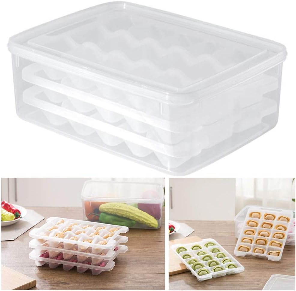 Sagrach Transparent Square Single Layer Refrigerator Dumpling Fresh-Keeping Box with 3 Tray, 1Pc(29cm x 22cm)
