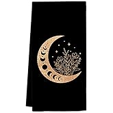 FIicy Black Gold Moon Kitchen Towels, Boho Tea Dish Towels, Moon Phases Decorative Hand Towels for Bathroom Kitchen, Celestial Witchy Bathroom Kitchen Decor (16x24 Inch)