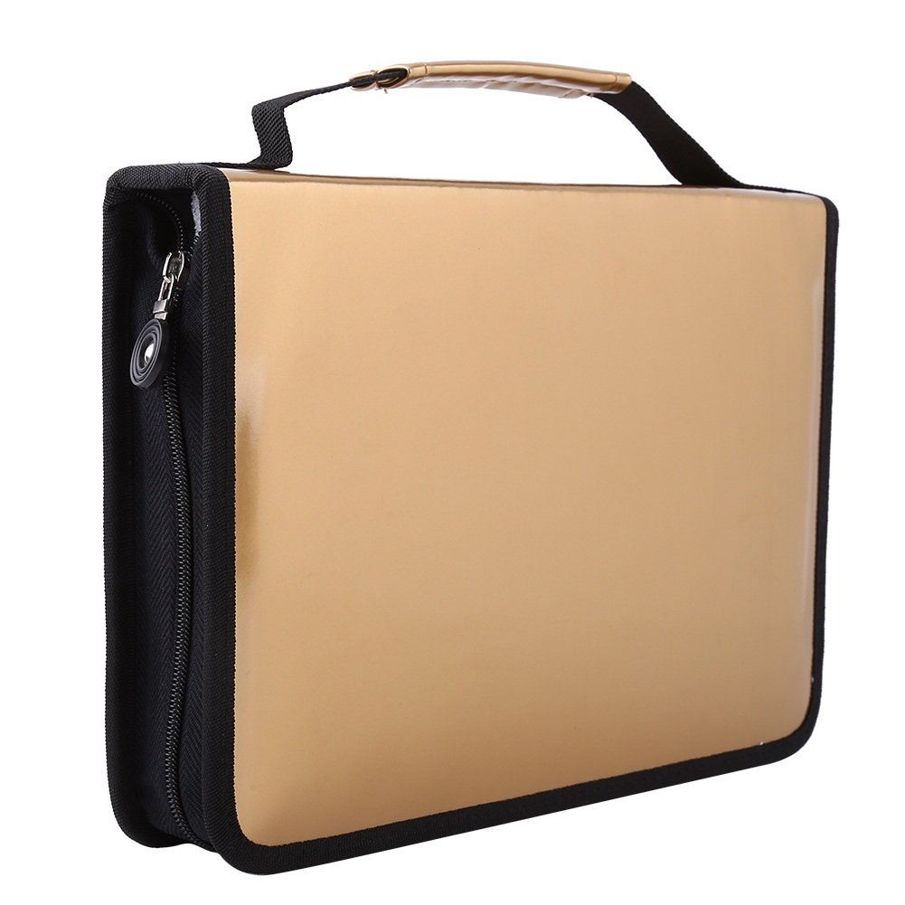150 Slots PU Leather Fabric Pencil Case Large Capacity Zippered Pen Bag Pouch with Handle Strap Multi-Layer Art Pencils Storage Organizer Stationary Case (Color : Gold)