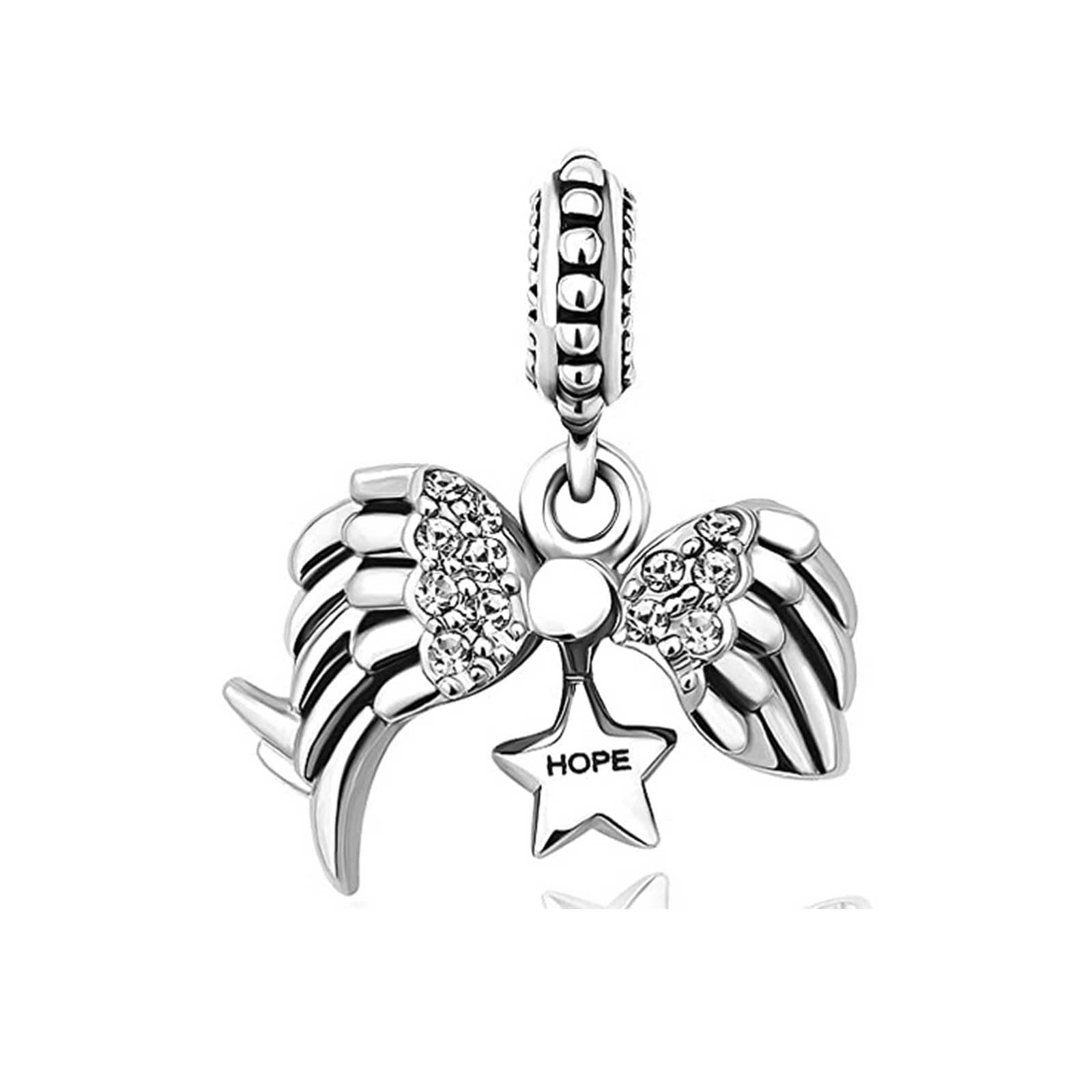 KunBead Jewelry Women Girls Feather Hope Angel Wing Sale Charms Compatible with Pandora Bracelets Necklaces