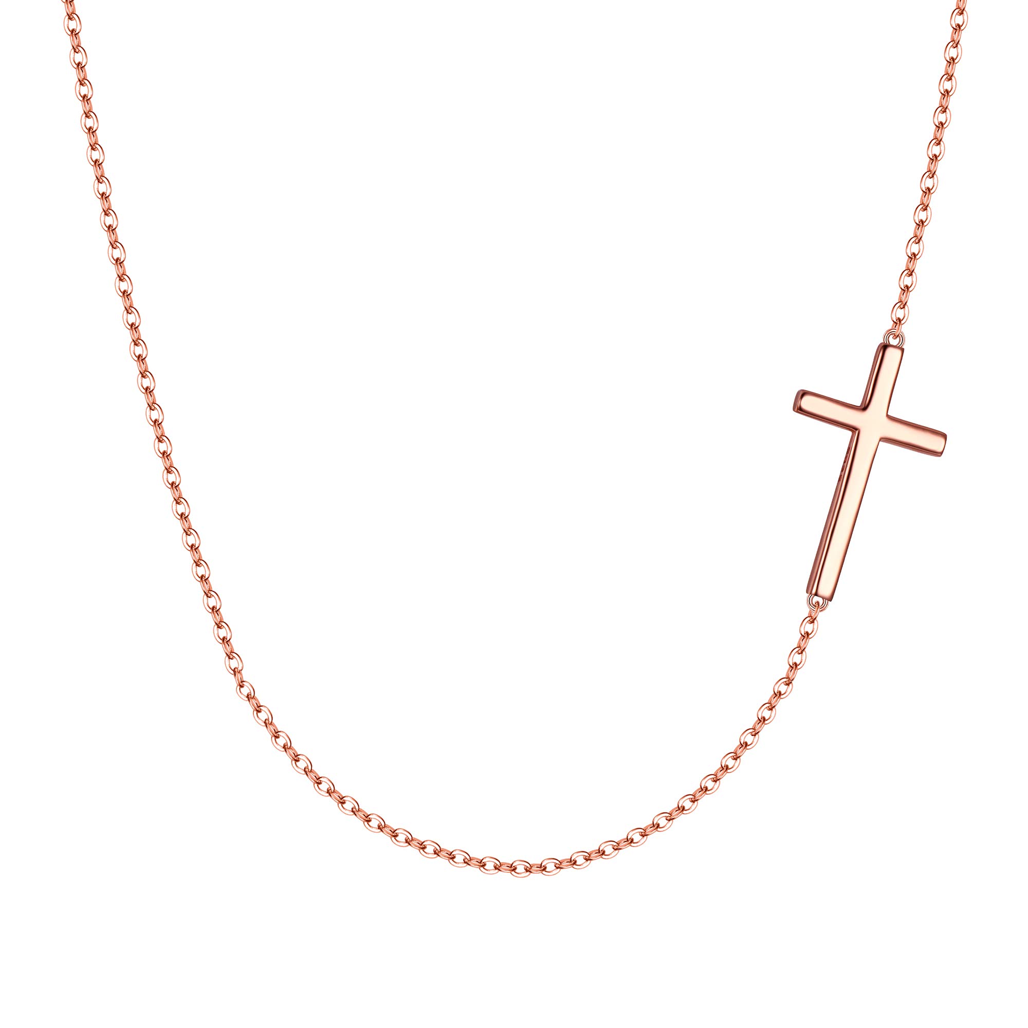Ever Faith 925 Sterling Silver Sideways Cross Necklace, Tiny Dainty Cross Choker Necklace Simple Everyday Jewelry Birthday Gifts for Women Girls Rose Gold-Tone โ image 1