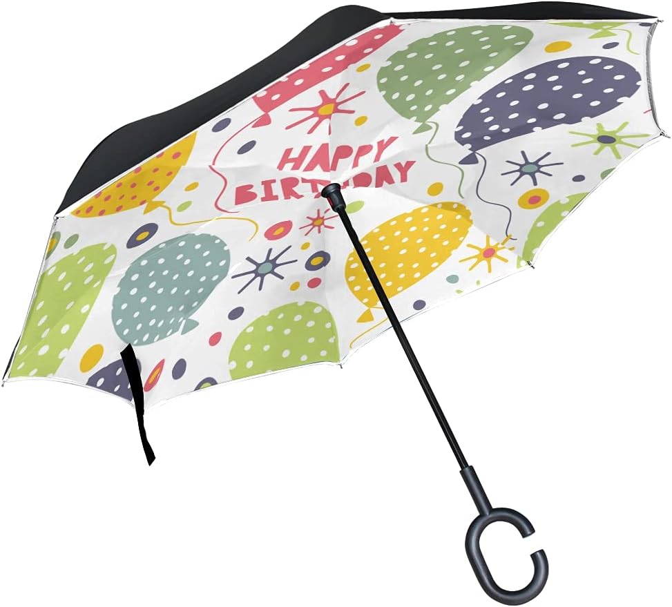 Inverted Umbrella Happy Birthday Bright Balloons Umbrella Windproof