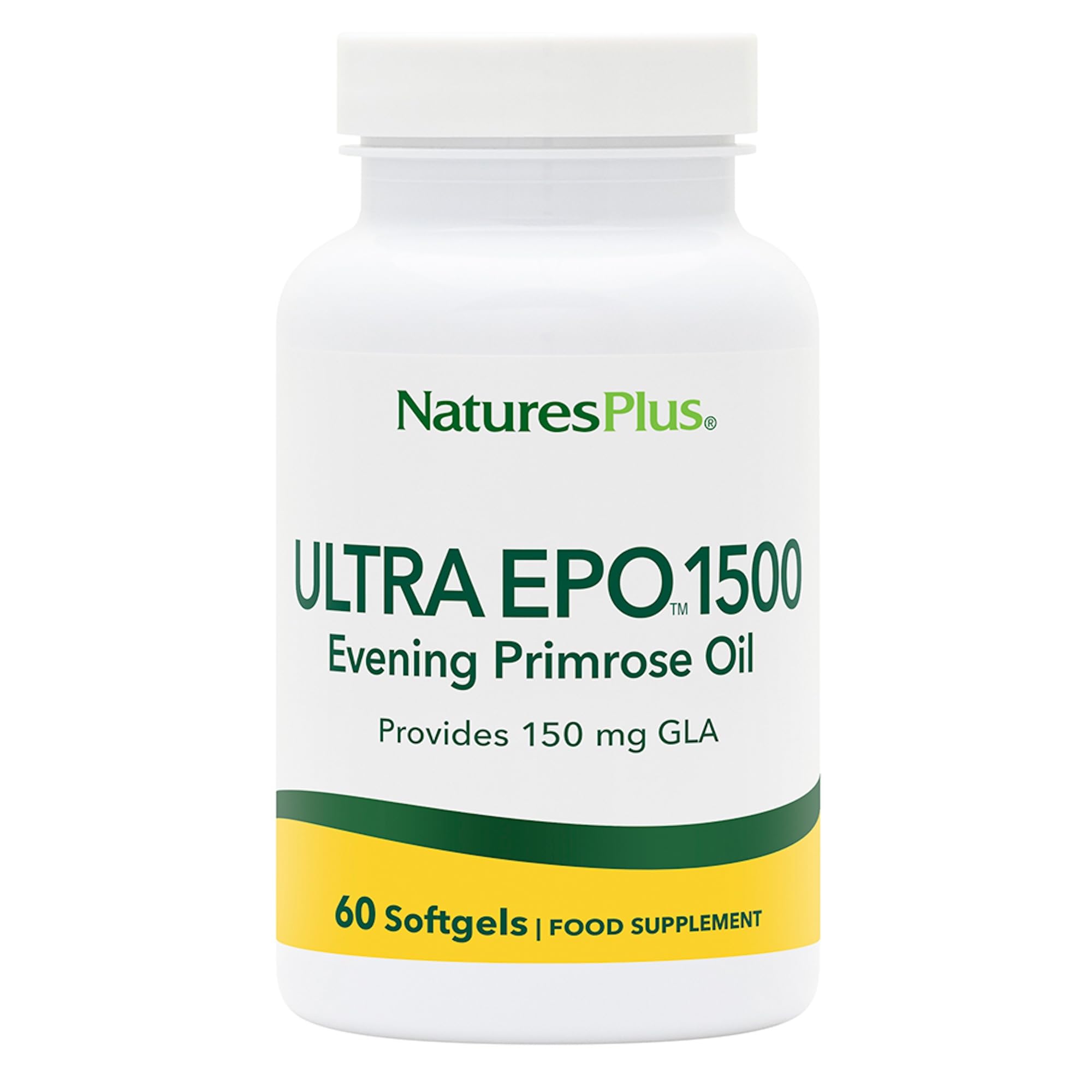 NaturesPlus Ultra EPO 1500 mg Evening Primrose Oil Supplement - Premium Quality, High GLA, One a Day - Gluten Free - 60 Servings
