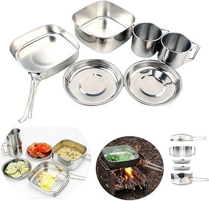 LCJDD Juego de Cocina para Acampar de Acero Inoxidable, Juego ...