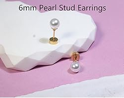 6mm Pearl Stud Earrings Flat Screw Back,14K Gold