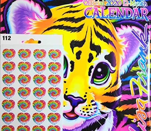 Lisa Frank 2020 Wall Calendar 10" X 10" and Rainbow Heart Sticker Bundle