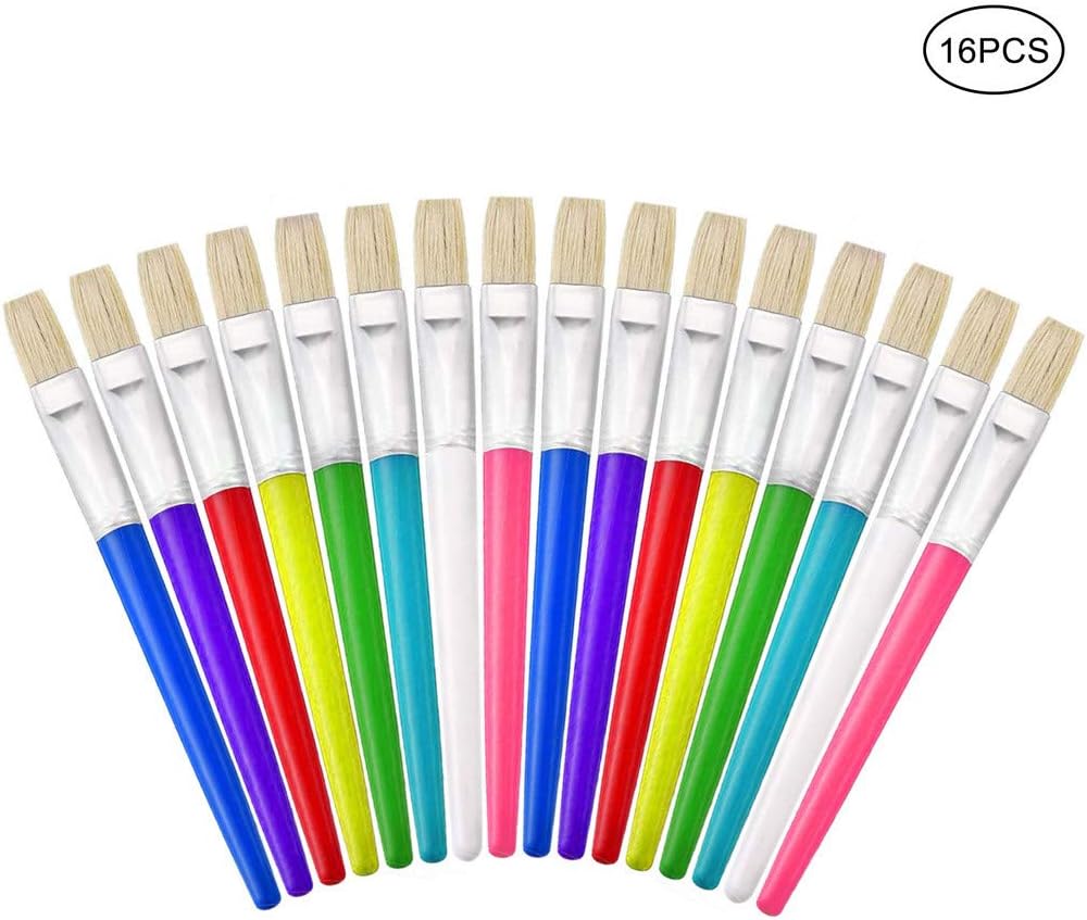 nuoshen 16pcs Childrens Paint Brushes，Round and Flat Bristle Tip