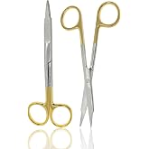 Goldman Fox Scissor 13 cm - Super Cut Sharpness - Premium Quality German Stainless Steel - Gold Handles by Cynamed (Straight + Curved) &hellip;