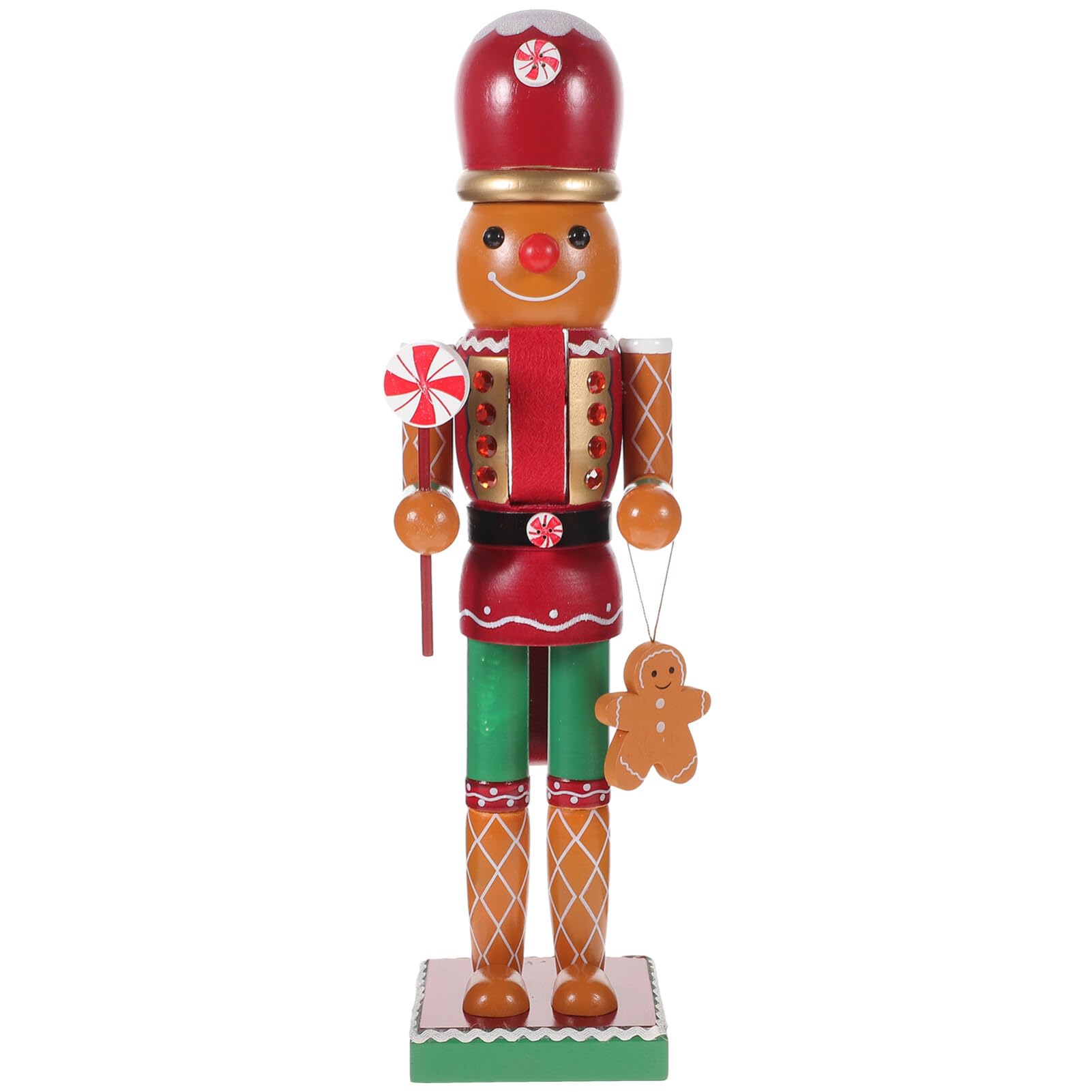 NOLITOY Wood Nutcracker Figurine Self Standing Cartoon Gingerbread Nutcracker Model Photo Prop Xmas Table Wooden Puppet for Home Shop 35CM