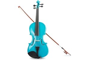 ARTALL 3/4 Handmade Student Acoustic Violin Beginner Pack with Bow, Hard Case, Chin Rest, Spare Strings, Rosin and Bridge, Glossy Blue