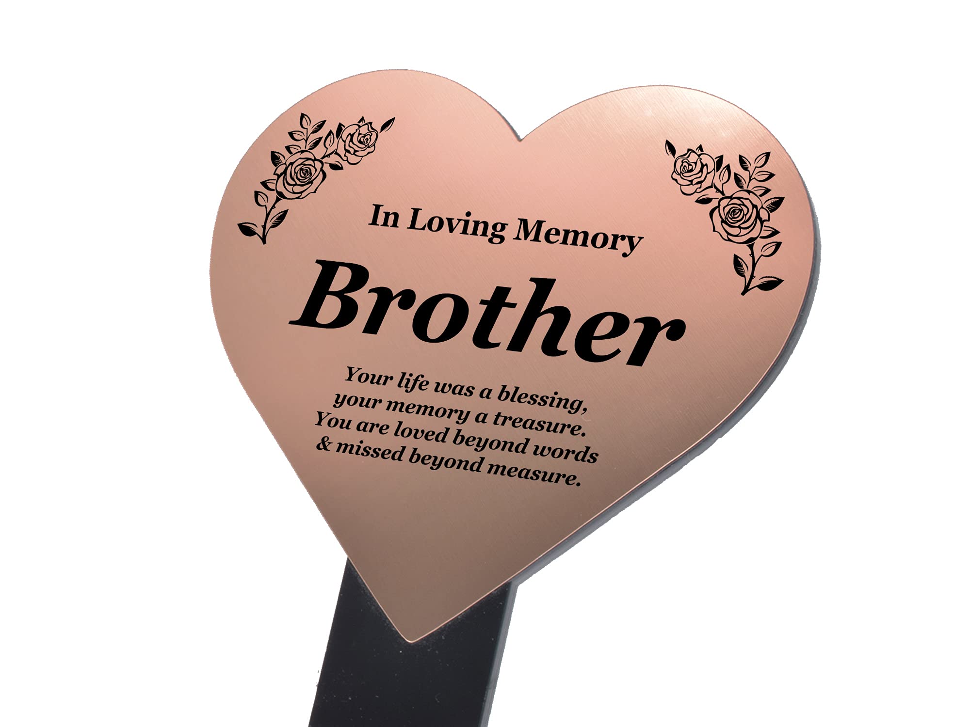 Brother Heart Shaped Memorial - Copper plaque mounted onto a black stake