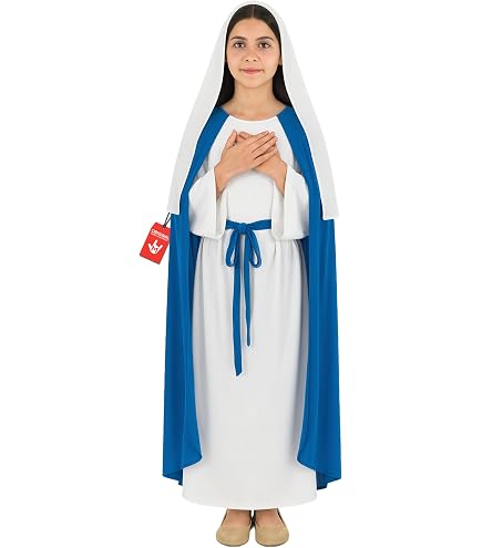 Costume Vierge Marie Femme - Robe Beige, Cape Bleue, Coiffe - Pour Procession église, Scène Nativité Noël - 8