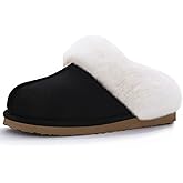 Litfun Fuzzy House Slippers for Women Fluffy Memory Foam Suede Slippers with Faux Fur Collar Indoor Outdoor