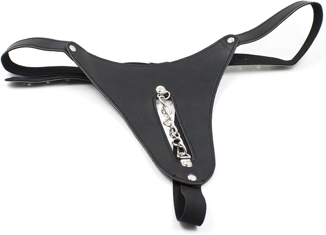 AnE Toys Crotchless Panty G-String Thong Black PU Leather with Ring Open Crotch