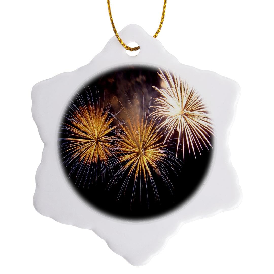 3dRose, Golden Fireworks, new Year, Party, Bonfire Night, Diwali, Divali Snowflake Ornament, Multi-Colour, 3-Inch