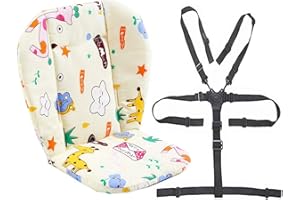 Twoworld Baby High Chair Seat Cushion Liner Mat Pad Cover and High Chair Straps (5 Point Harness) 1 Suit (Giraffe)