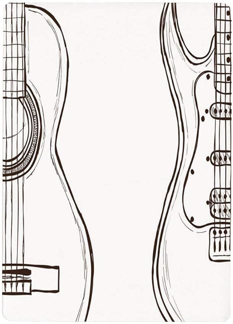 Amazon 壁紙 絵画風ポスター はがせるシール式 ギター 2種類の音楽 ダークブラウンホワイトの楽器の手描きモノクロ落書きイラスト30x40cm 風景 いろいろ ウォールステッカー オンライン通販