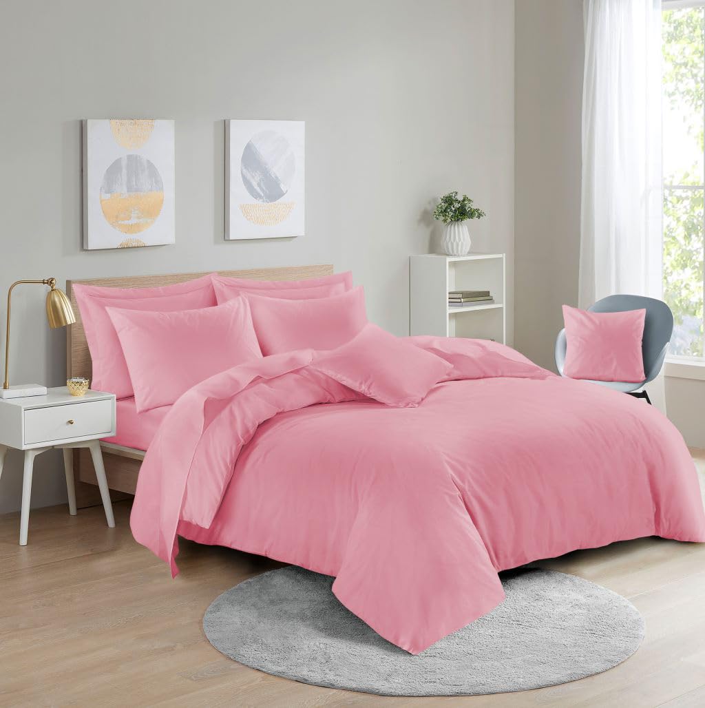 Dazzle Collection® Plain Dyed DUVET COVER SET with Matching Pillowcases Luxury 100% PolyCotton Bedroom Bedding Bed Set Easy Care UK Sizes Bedding Set (King, Pink)