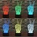 ZLTFashion 3D Visual Optical Illusion Colorful LED Table Lamp Touch Cool Design Night Light Christmas Prank Gifts Romantic Holiday Creative Gadget (Victory Hand)