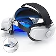 Battery Head Strap for Quest 2 - YOGES Rechargable Adjustable Headstrap to Extend Playtime and Comfort for VR Headset, Super Soft Foam and Skin-Friendly PU Quest 2 Accessories, White