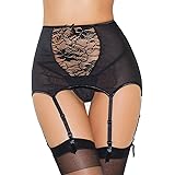 Ancaiqi Porte-Jarretelles Taille Haute, Porte-Jarretelles, Ensemble De Porte -Jarretelles Aavec Lanière, Ensemble De Jarretelles Creuses En Dentelle Large Pour Femme (Dentelle Noire, L
