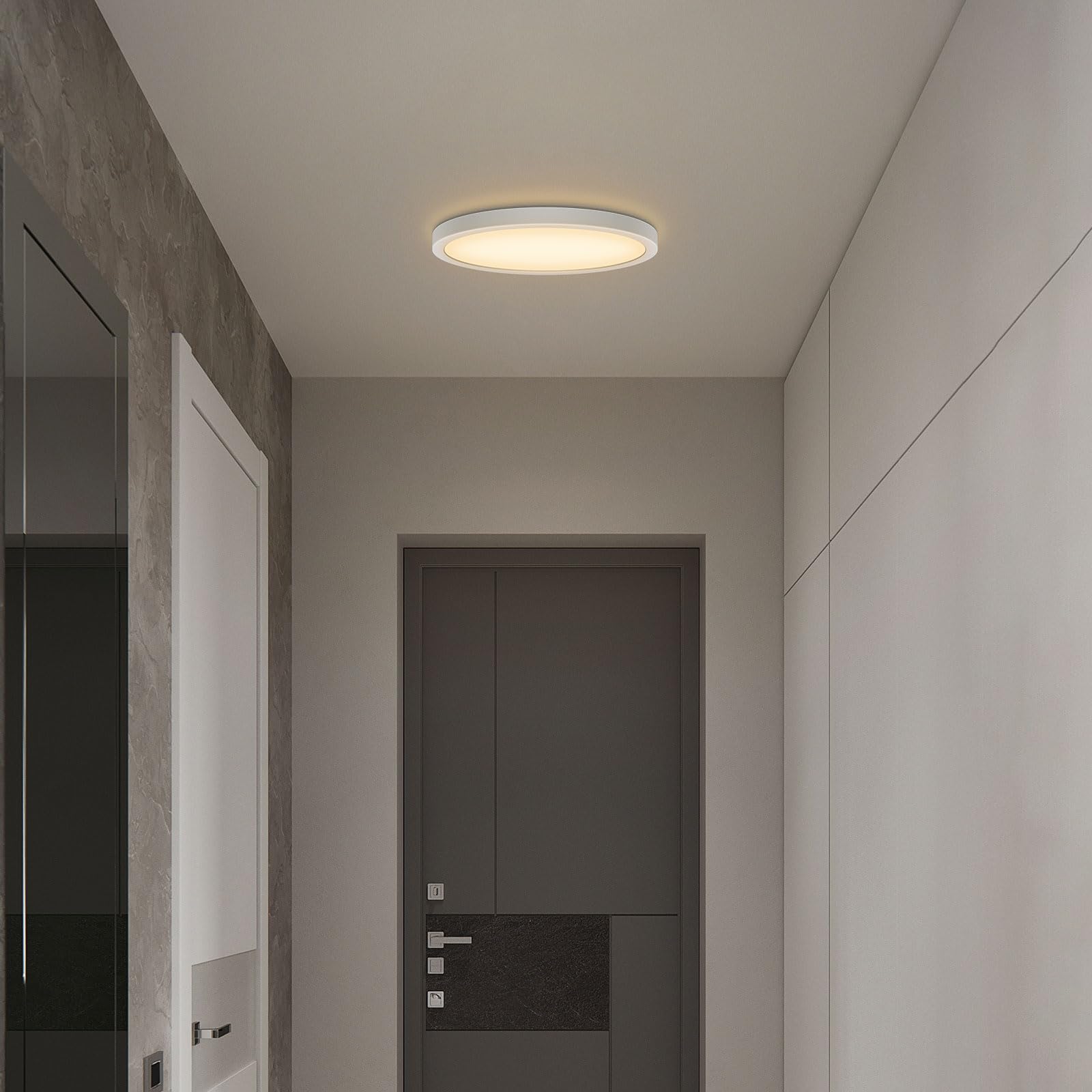 Taoellen 9W LED Ceiling Light, 3000K Warm White Ultra-Thin Bathroom Light, Mini Size Round Ceiling Light Fixtures for Porch, Corridor, Small Toilet, Stairwell, Hallway