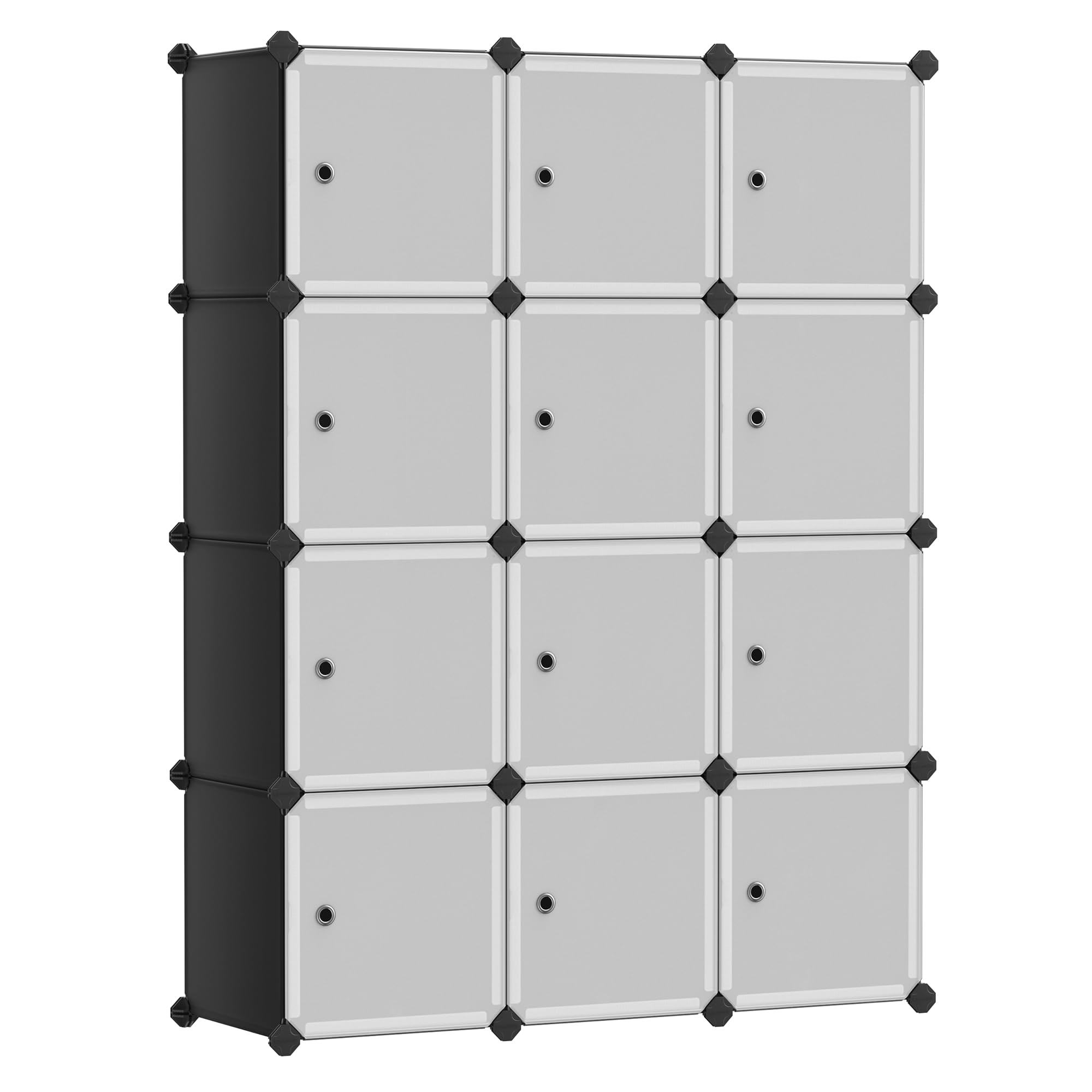 SONGMICS 9-Cube Storage Unit, Shoe Rack, Stackable Cubes, Plastic Closet Cabinet, Wardrobe, with Doors, for Bedroom, Office, Easy to Assemble, White LPC116WS