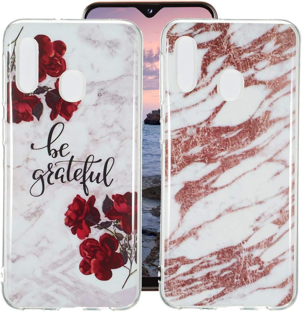 Yunbaozi 2 Marble Case for Samsung Galaxy M20, Premium IMD Anti-Scratch Anti-Finger Clear Print Matte Natural Texture IMD Slim Soft TPU Silicone Cover - Rose Love, Rose Gold Marble
