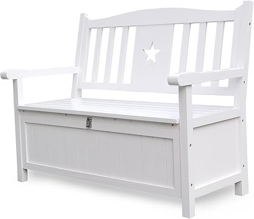 Amazon Com Songsen 4 Feet Wooden Storage Bench With Arm And Back Garden Storage Bench Chest Indoor Shoe Cabinet Chair White Garden Outdoor