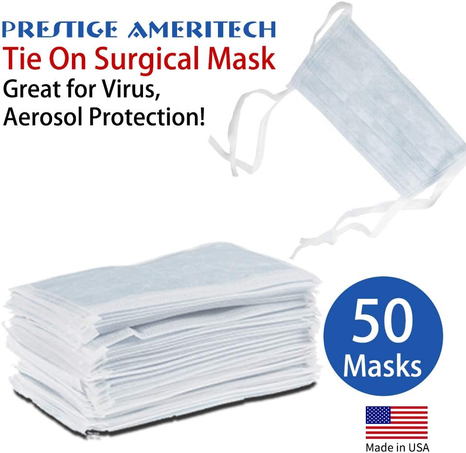 3Ply Professional Surgical Mask - Disposable Medical face Masks with Elastic Tie-on, Great for Dust, Germ and Virus Protection and Personal Health (50pcs)