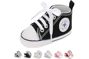 ORAWU Newborn Baby Girls Boys Canvas Shoes Infant Soft Sole Slip On First Walkers Sneaker Toddler Flat Loafers High Top Crib Denim Unisex Moccasins Shoe