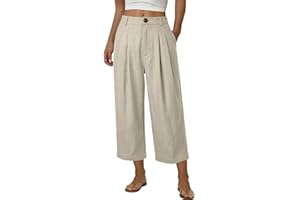 Women's High Waist Wide Leg Pants Casual Button Front Baggy Capris 2026 Summer Trendy Cropped Pants with Pockets