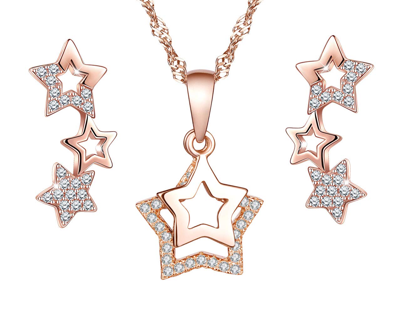 Star Climber Earrings Star Necklace Jewellery Sets for Women 925 Sterling Silver Jewellery Rose Gold