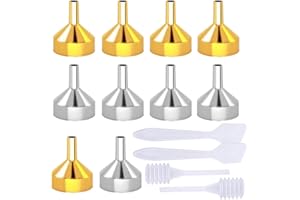 CKANDAY 10 Pack Small Metal Funnels with 2 Pcs Mini Pipette and Spoon for Filling Small Mini Bottles or Containers, Atomizers Perfume Liquid Essential Oils Spice Powder Lab Lotion- Gold/Silver