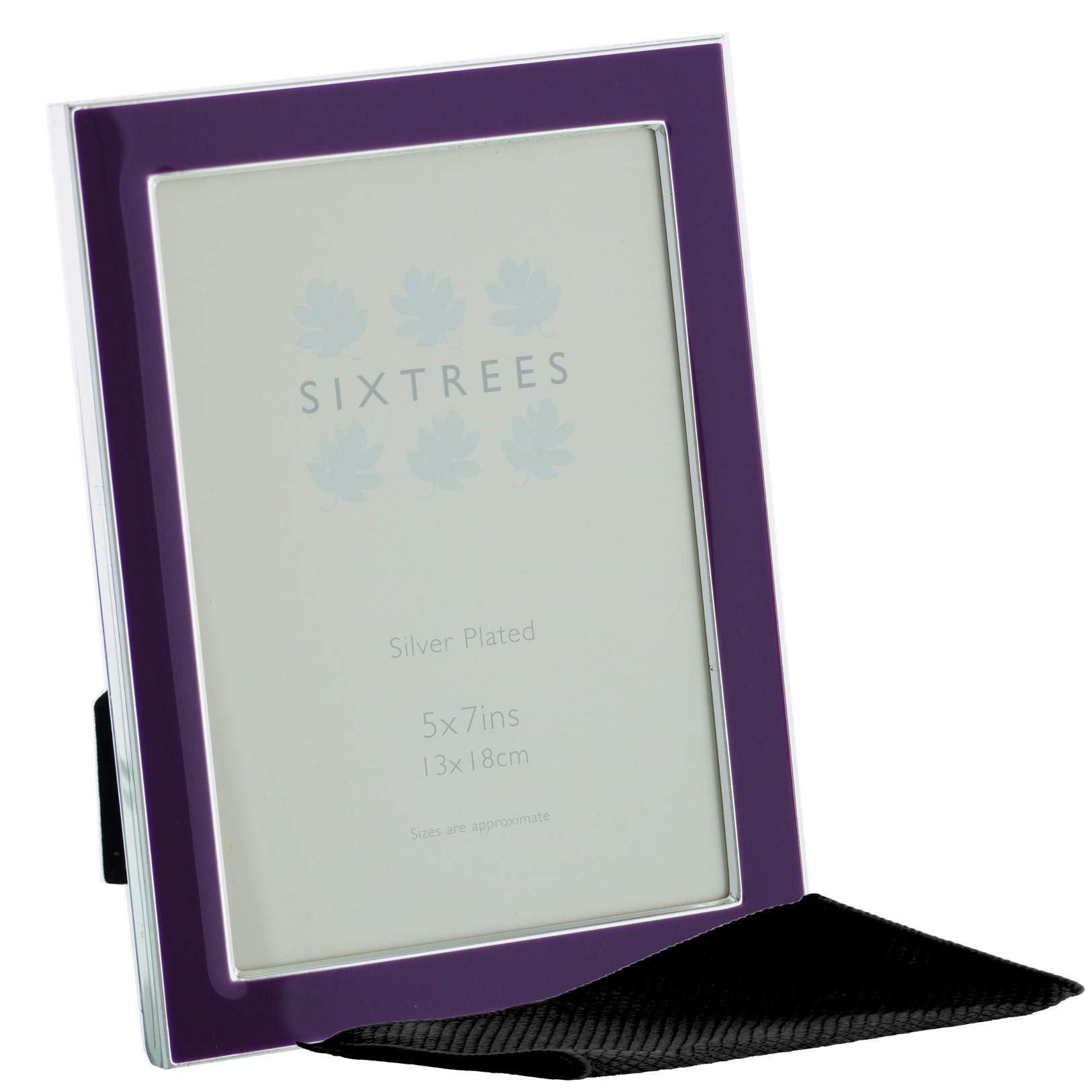 Kew Sixtrees 2-698-57 Silver Plated and Purple Enamel 7x5 inch Photoframe complete with Microfibre Polishing Cloth.