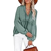 Limerose Womens Tunic Top Casual Long Sleeves Peplum Babydoll Ruffle Knit Hoodies Pullover