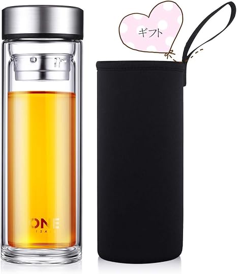 Amazon 水筒 ボトル Oneisall ガラス水筒 耐熱ガラス 透明 水筒の専門店 二重ガラス ケータイマグ 茶こし付き 男女兼用 贈り物 直飲み 400ml 水筒 マグボトル オンライン通販