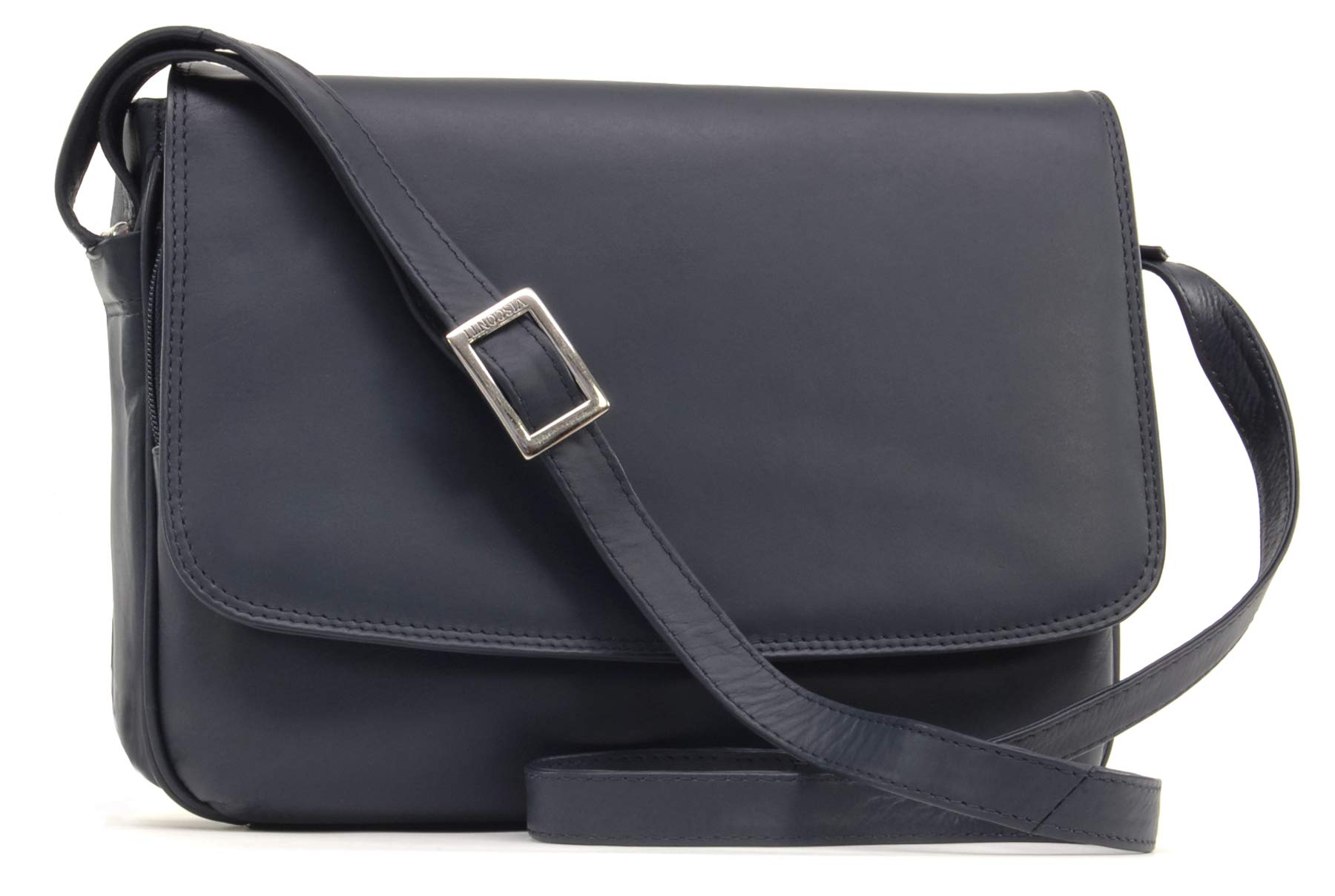 VISCONTI - Women's Leather Crossbody Bag - Medium Organiser Handbag - Multiple Pockets - Adjustable Shoulder Strap - 03190 Claudia - Navy Blue