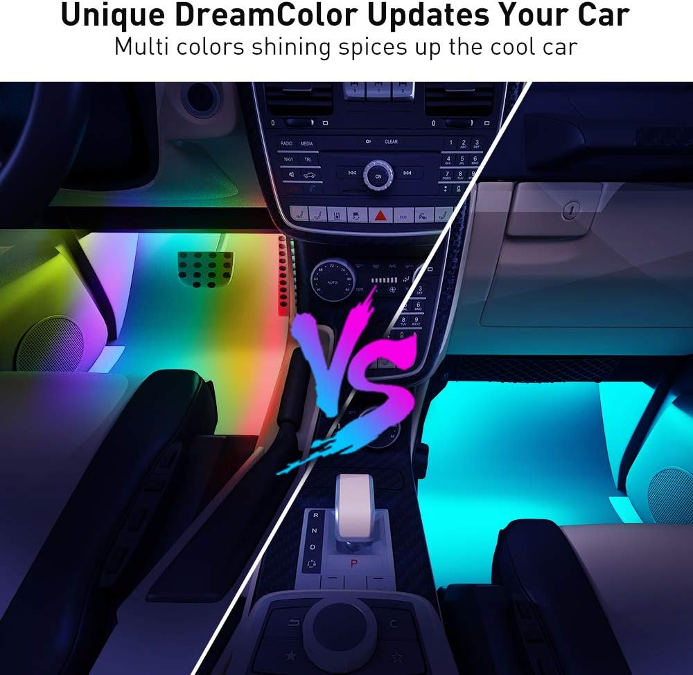 Govee Dreamcolor Interior Car Lights, Car LED Lights with APP and IR Remote, Upgraded 2-in-1 Design 4PCS 72 LED RGBIC DIY Color LED Lighting Kits Sync to Music with Super Length Wires for Various Car: Automotive