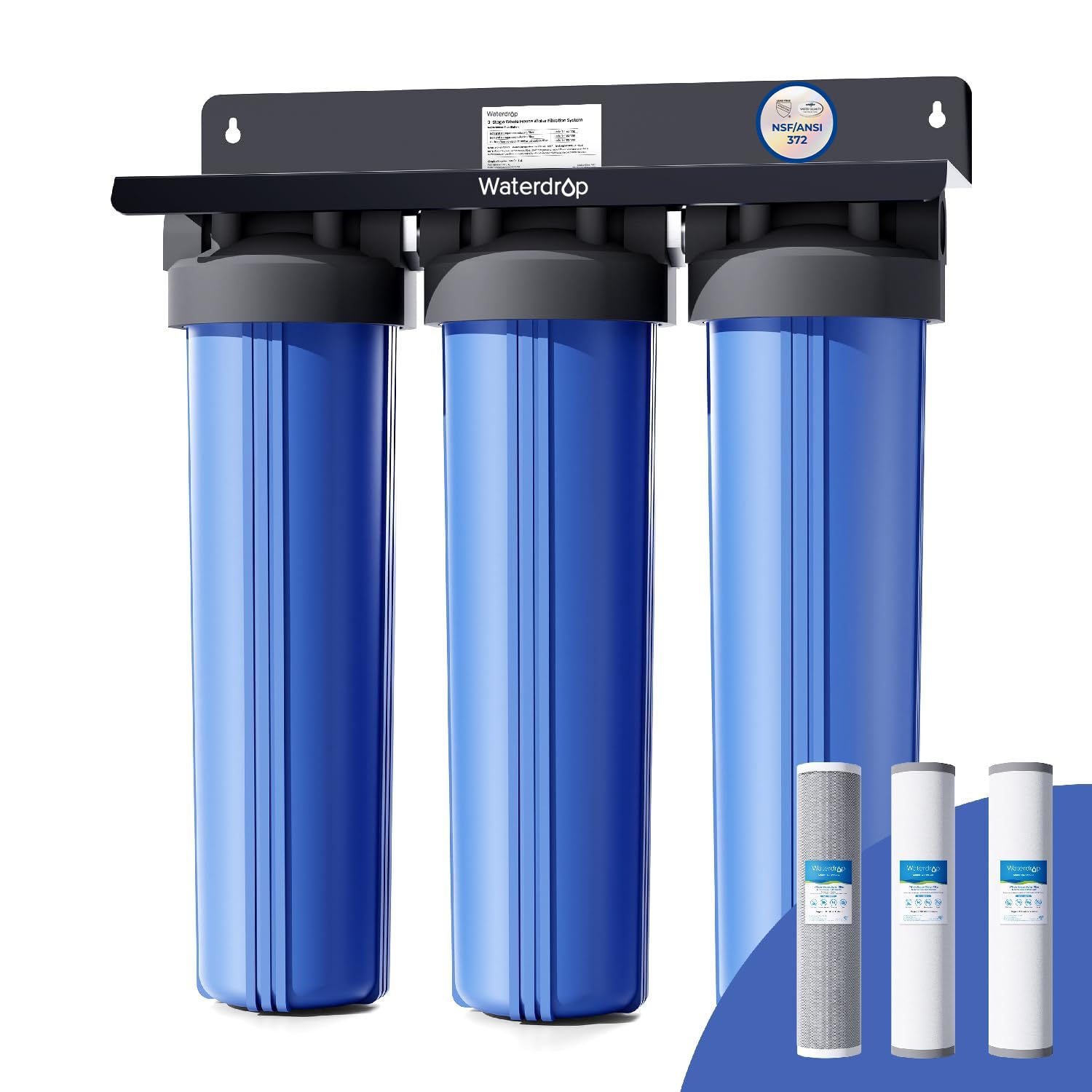 Photo 1 of Waterdrop 3-Stage Whole House Water Filter System,Reduce Iron&Manganese,with Carbon &Sediment Filters,7-Stage Filtration,Reduce Lead,Chlorine,Odor,5 Micron WHF3T-FG,1" Inlet/Outlet